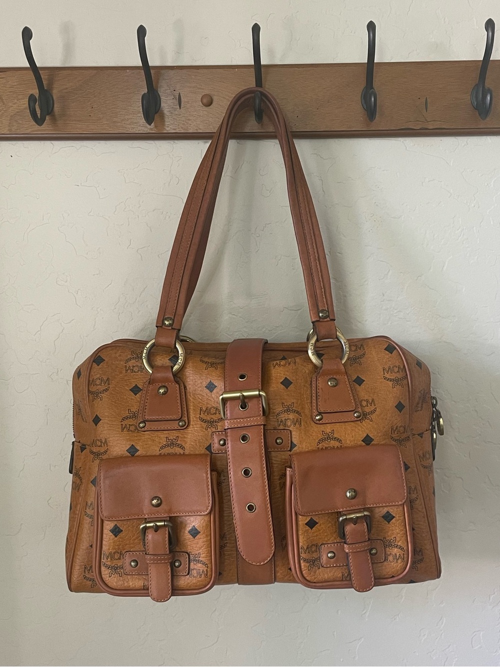 Vintage MCM München Cognac Visetos Boston Satchel